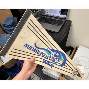VINTAGE 90s Milwaukee Wave NPSL Pennant Banner Soccer Beige Felt Flag